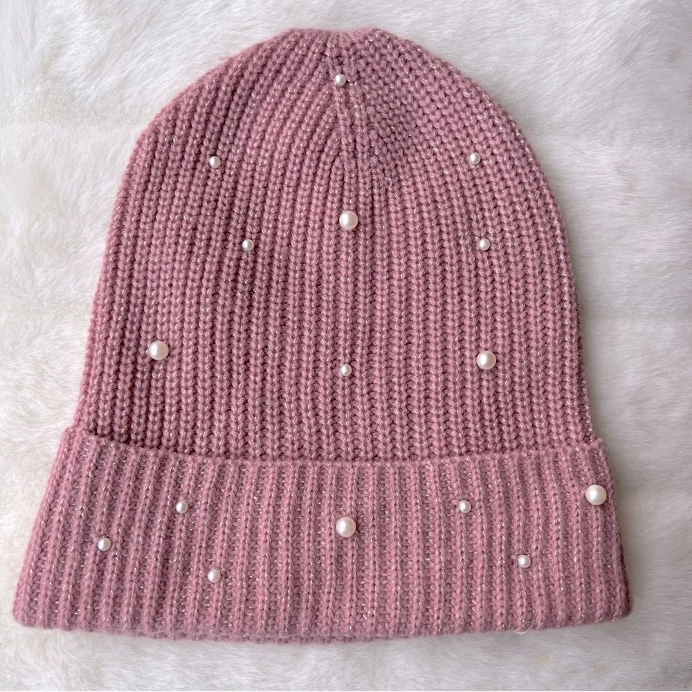 Pink Pearl Ribbed Beanie Hat NWOT